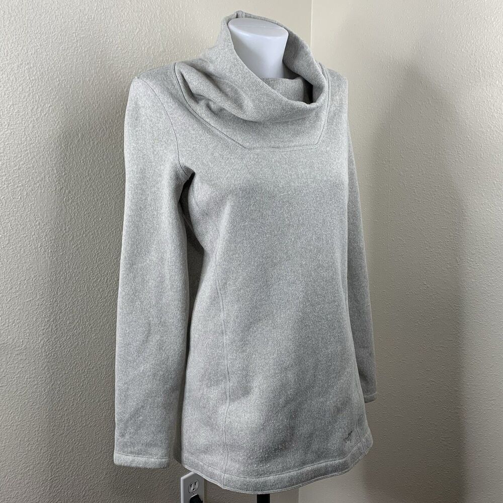 Arcteryx Women’s Sz M Desira Tunic Sweater Gray Pullover Cowl Neck *Some Piling